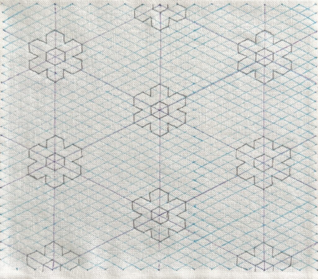 刺し子の二重六剣花に鱗霰の描き方画像