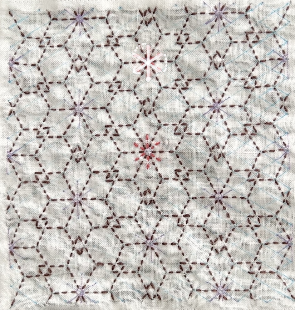 刺し子の変わり麻の葉アレンジの刺し方画像