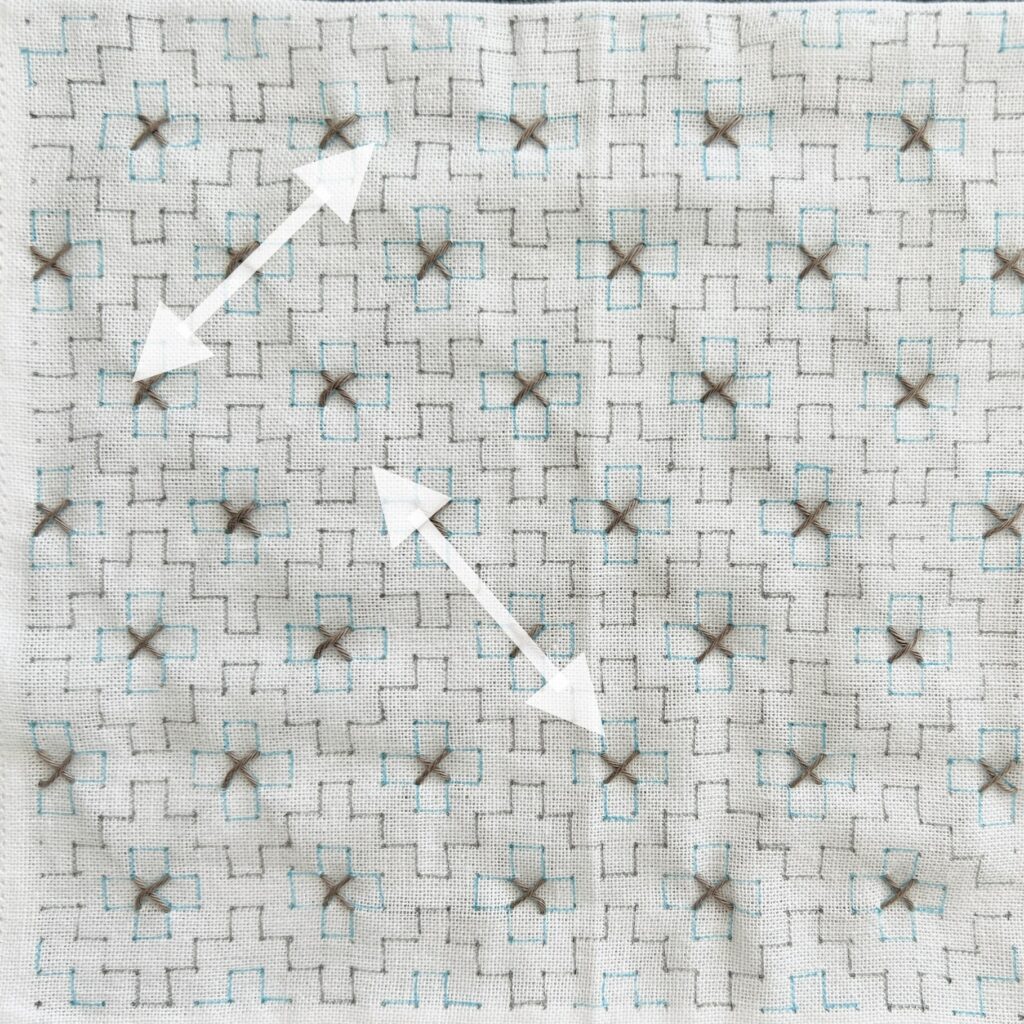 刺し子花角十つなぎの刺し方画像