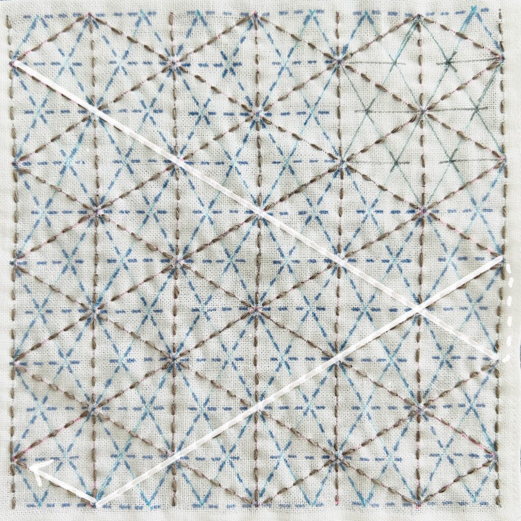 刺し子のつの麻の葉の刺し方画像