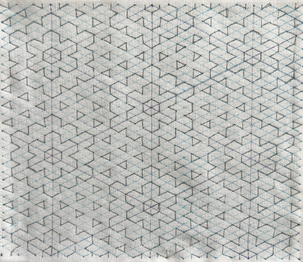 刺し子の二重六剣花に鱗霰の下書き画像