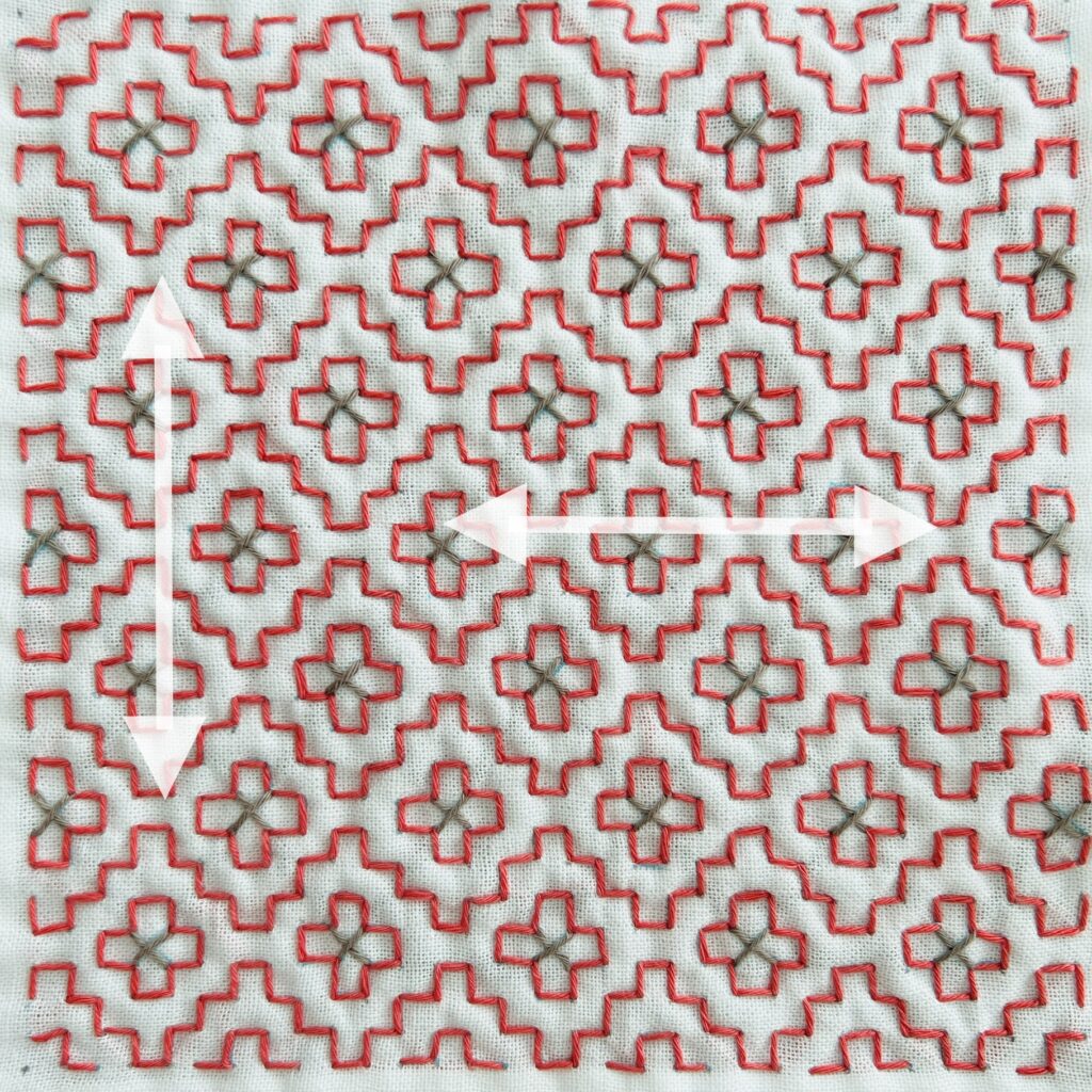 刺し子花角十つなぎの刺し方画像