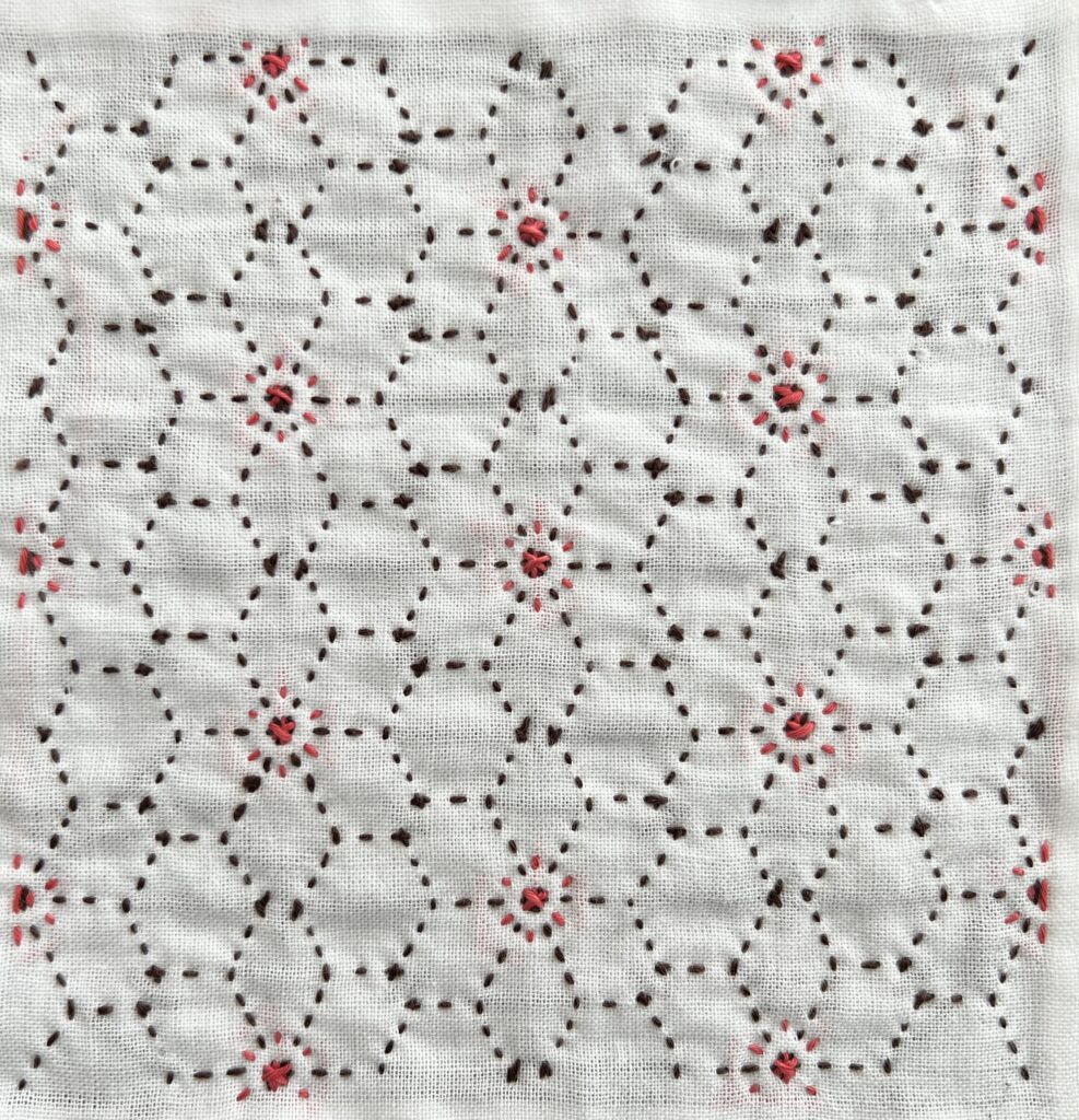 刺し子の変わり麻の葉をアレンジしたうら側画像