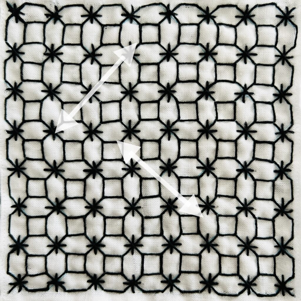 刺し子銭刺しアレンジの刺し方画像