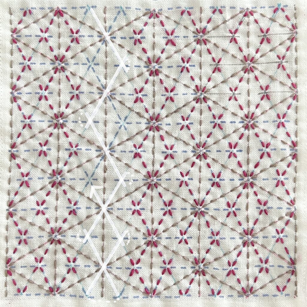 刺し子のつの麻の葉の刺し方画像