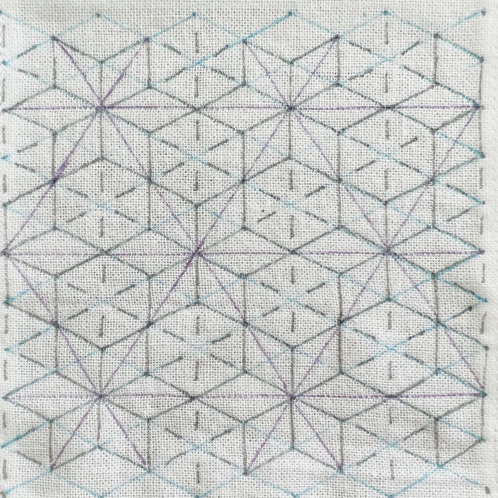 刺し子麻の葉に小花の描き方画像