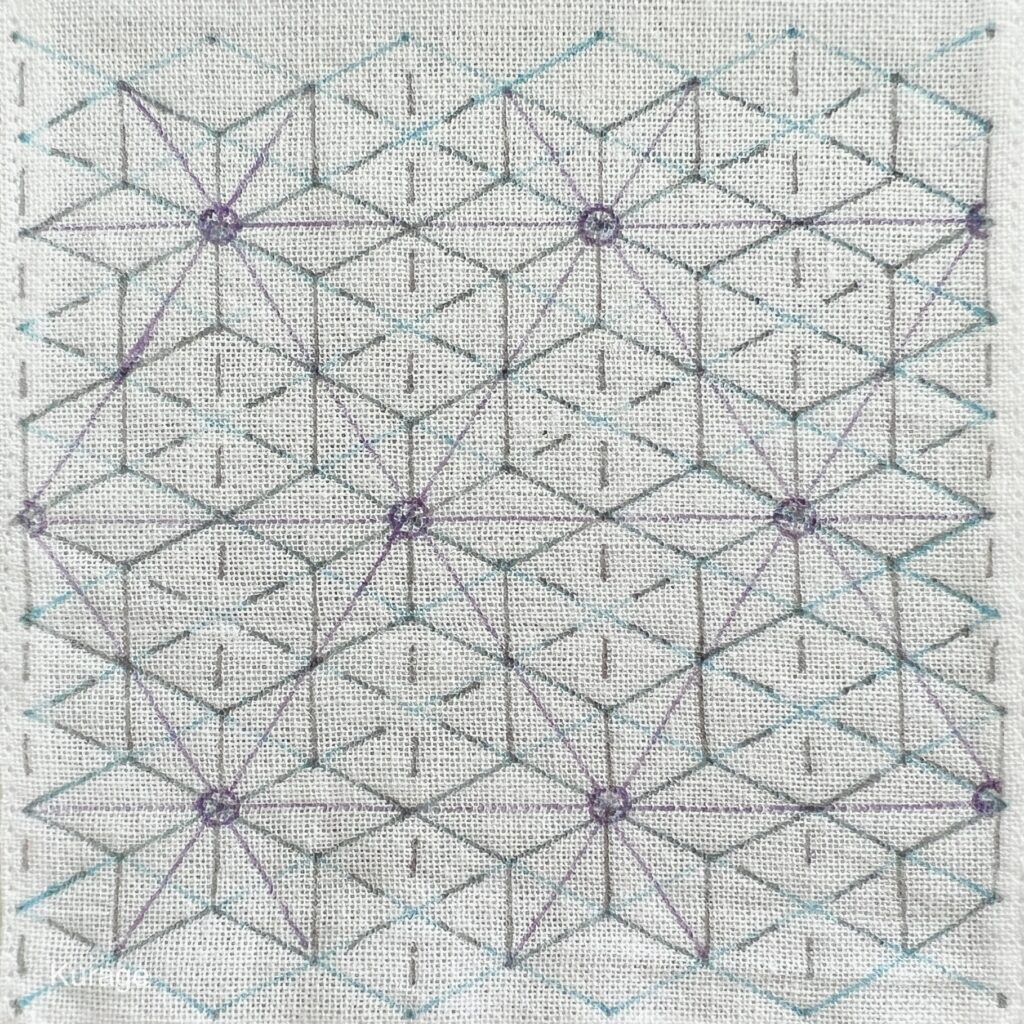 刺し子麻の葉に小花の下書き画像