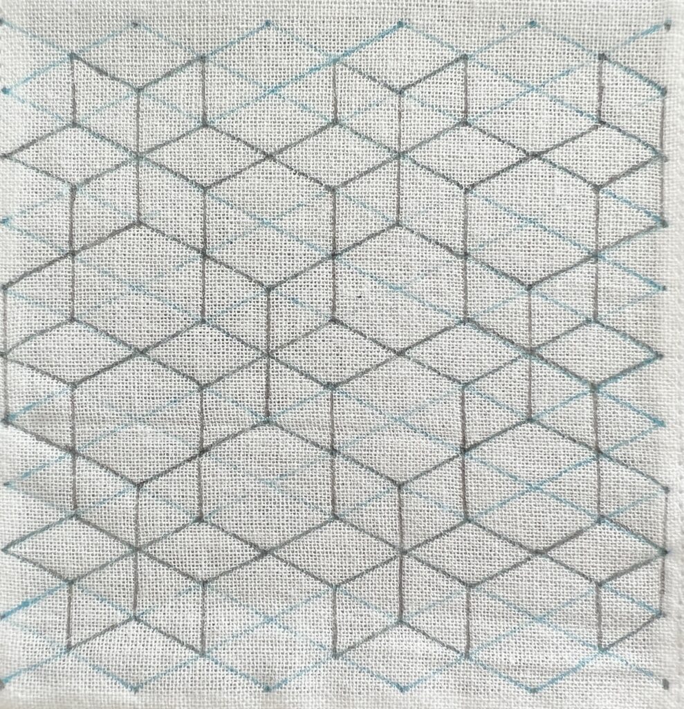 刺し子麻の葉に小花の描き方画像