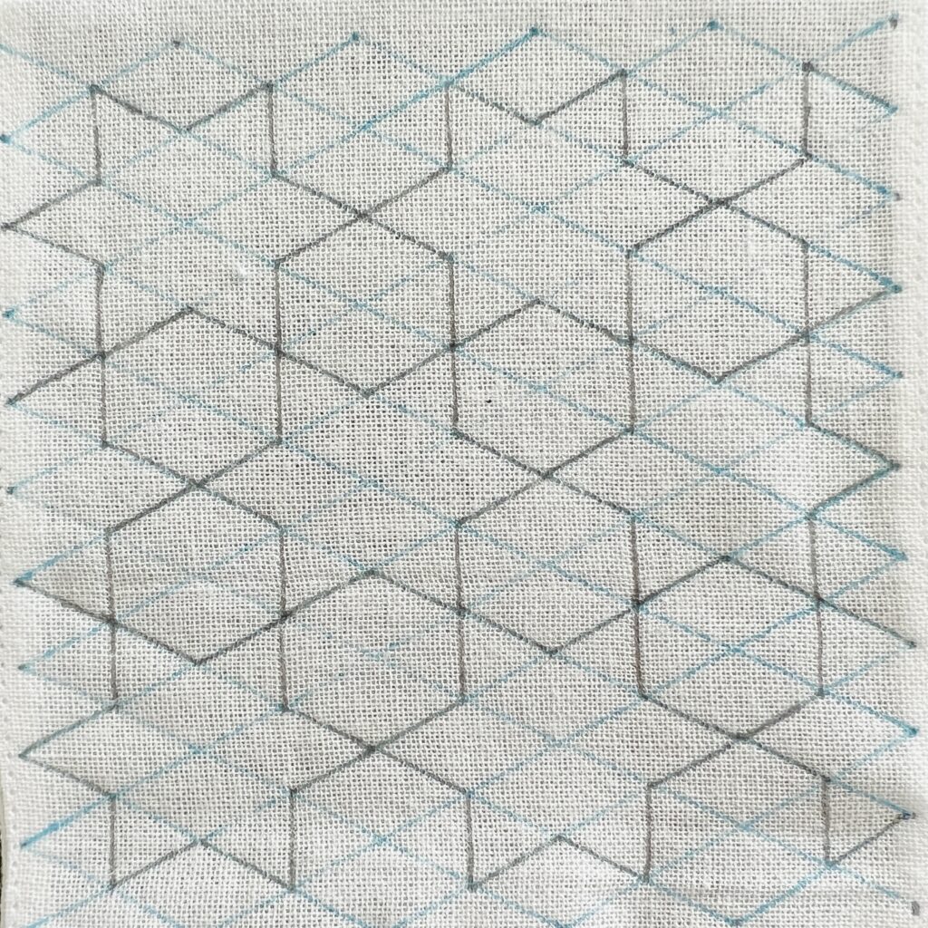 刺し子麻の葉に小花の描き方画像