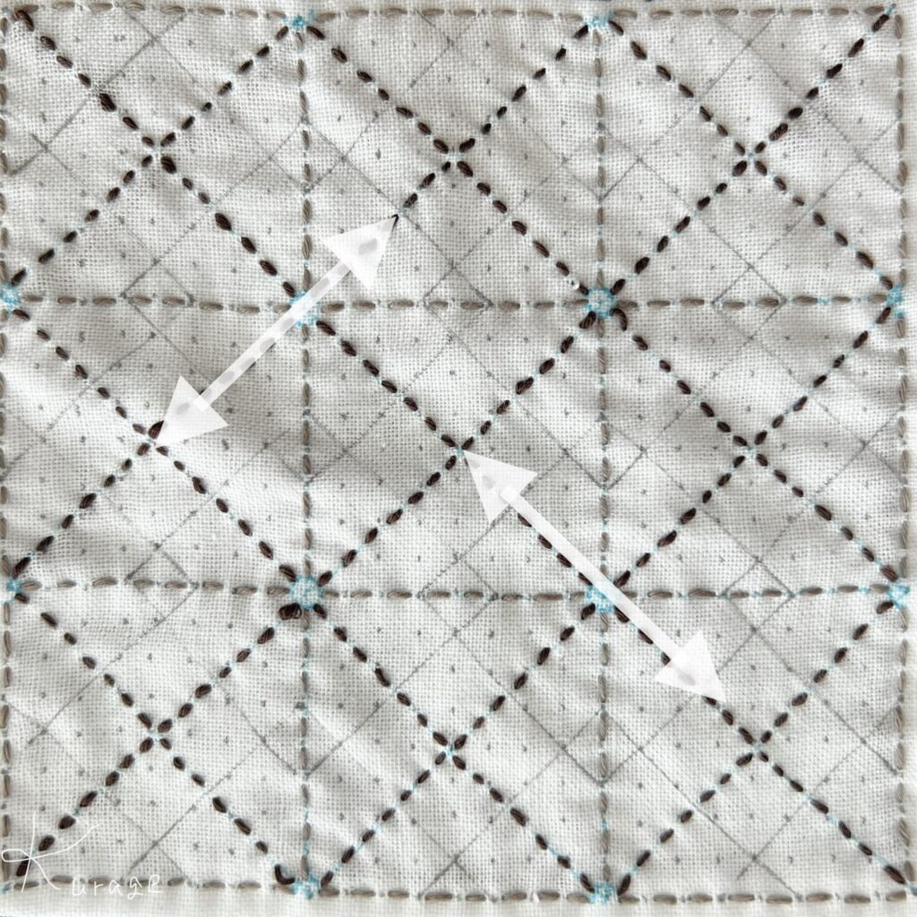 刺し子重ね桝つなぎの刺し方画像