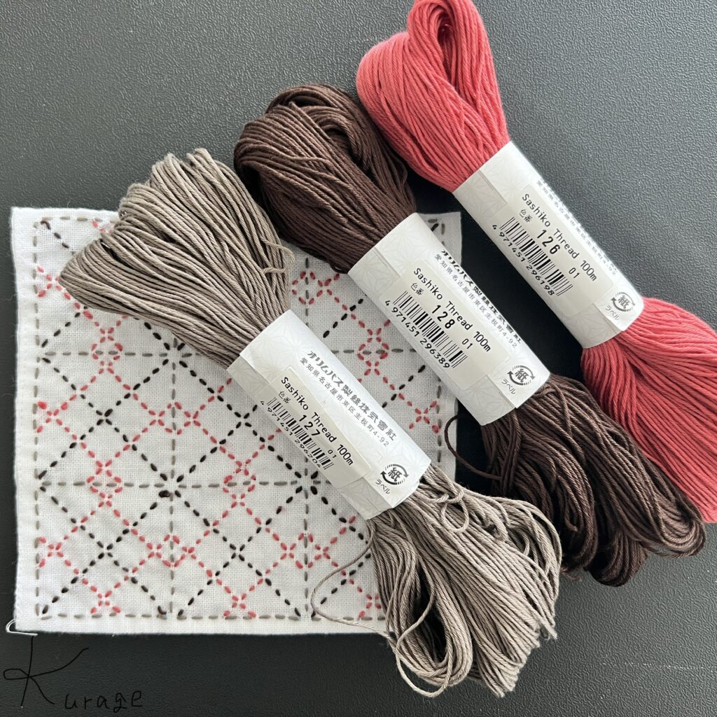 刺し子糸と重ね桝つなぎのが画像