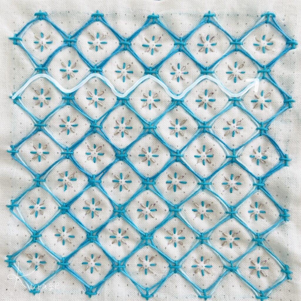 刺し子の米刺しくぐりの刺し方画像