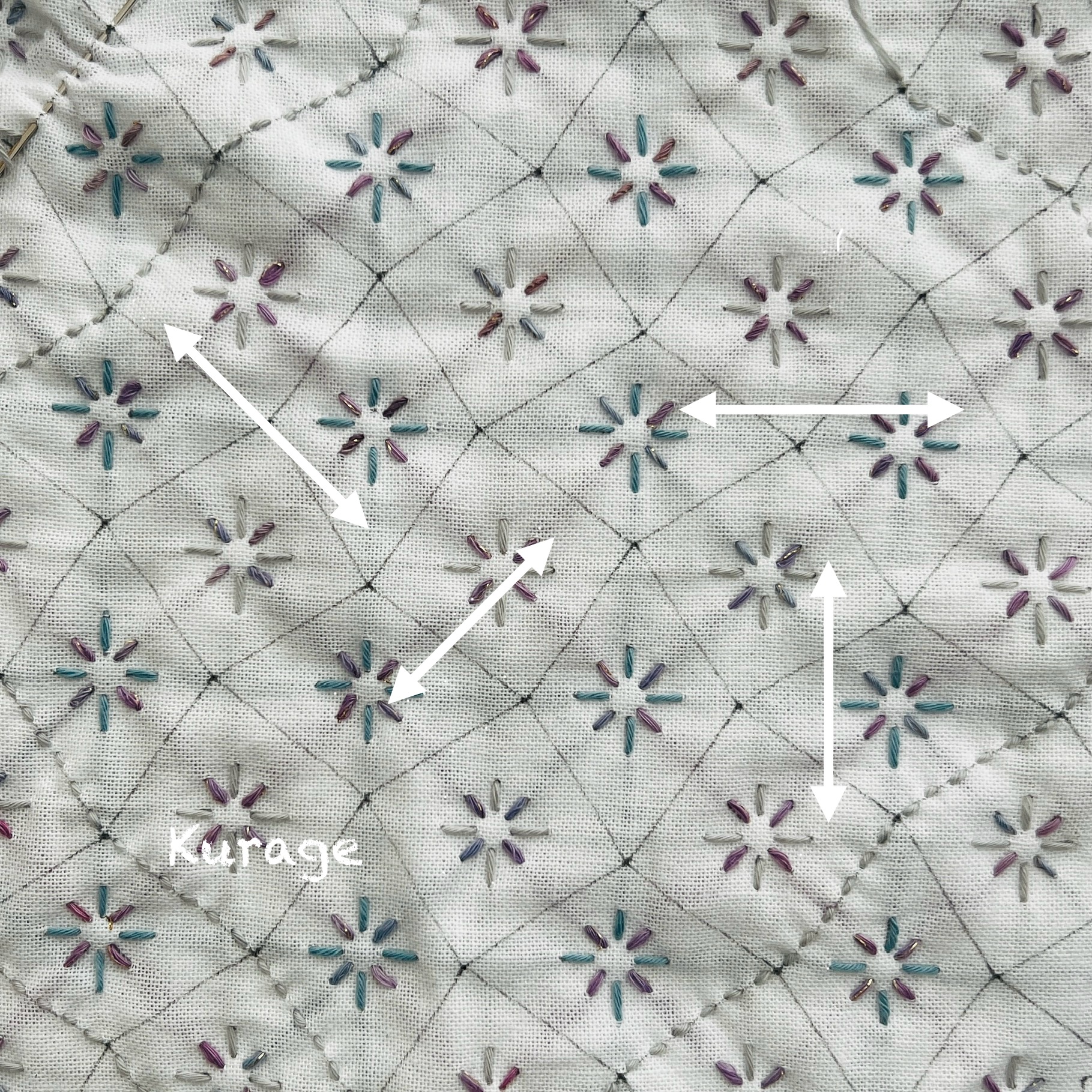 刺し子のさいころくずしに小花の刺し方画像